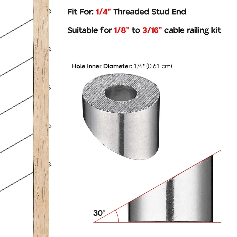 1/8" Cable Railing Kit 30pcs 1/4" 30 Degree Angle Beveled Washers