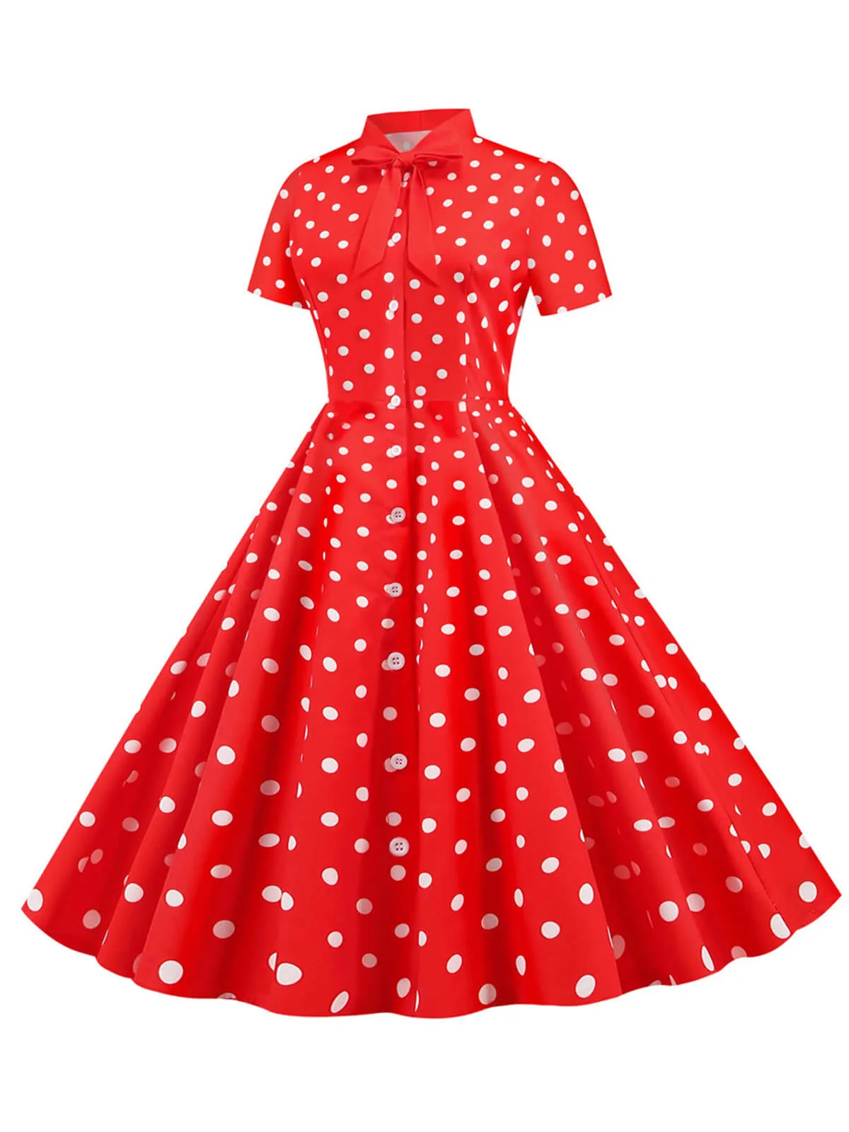 1950s Bow Collar Striped Dots Swing Dress