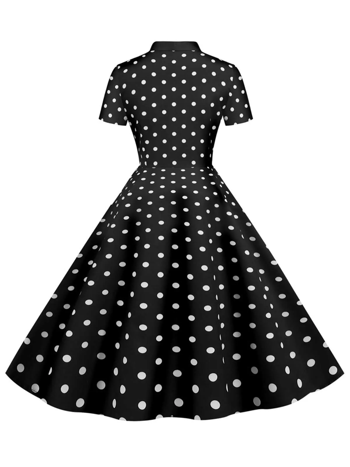 1950s Bow Collar Striped Dots Swing Dress