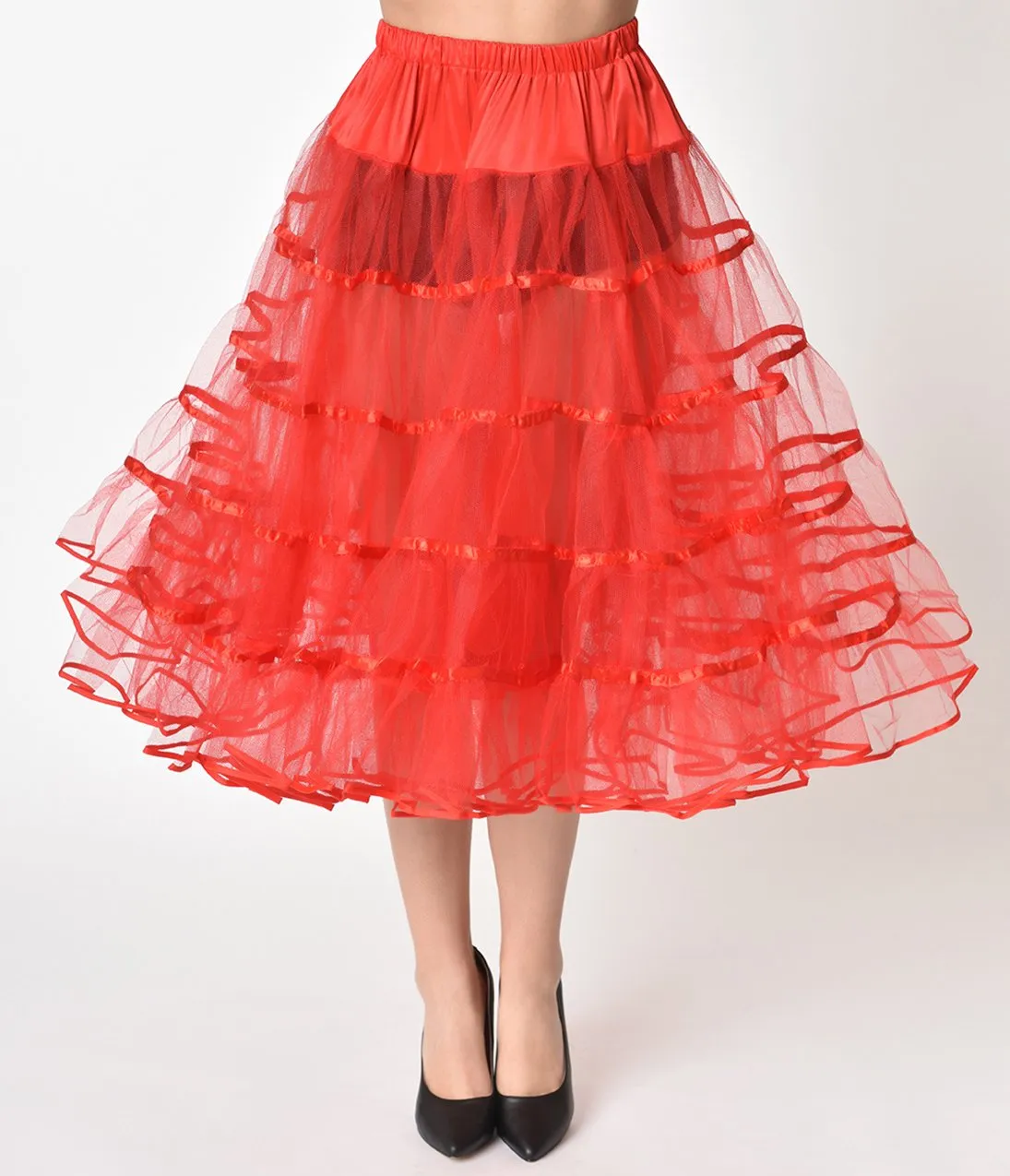 1950s Style Red Tulle Tea Length Petticoat Crinoline