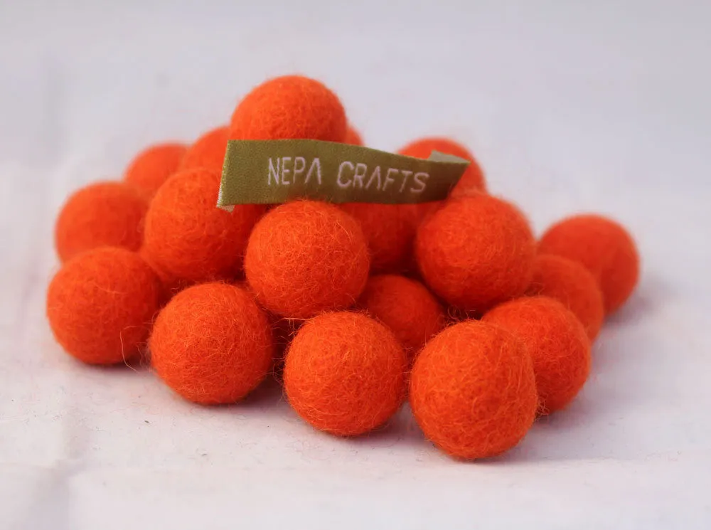 2cm/20mm Felt Balls-Brown, Orange, Turquoise, Green, Pink