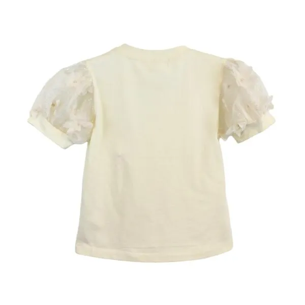 3D Floral Puff Sleeves Beige Tee