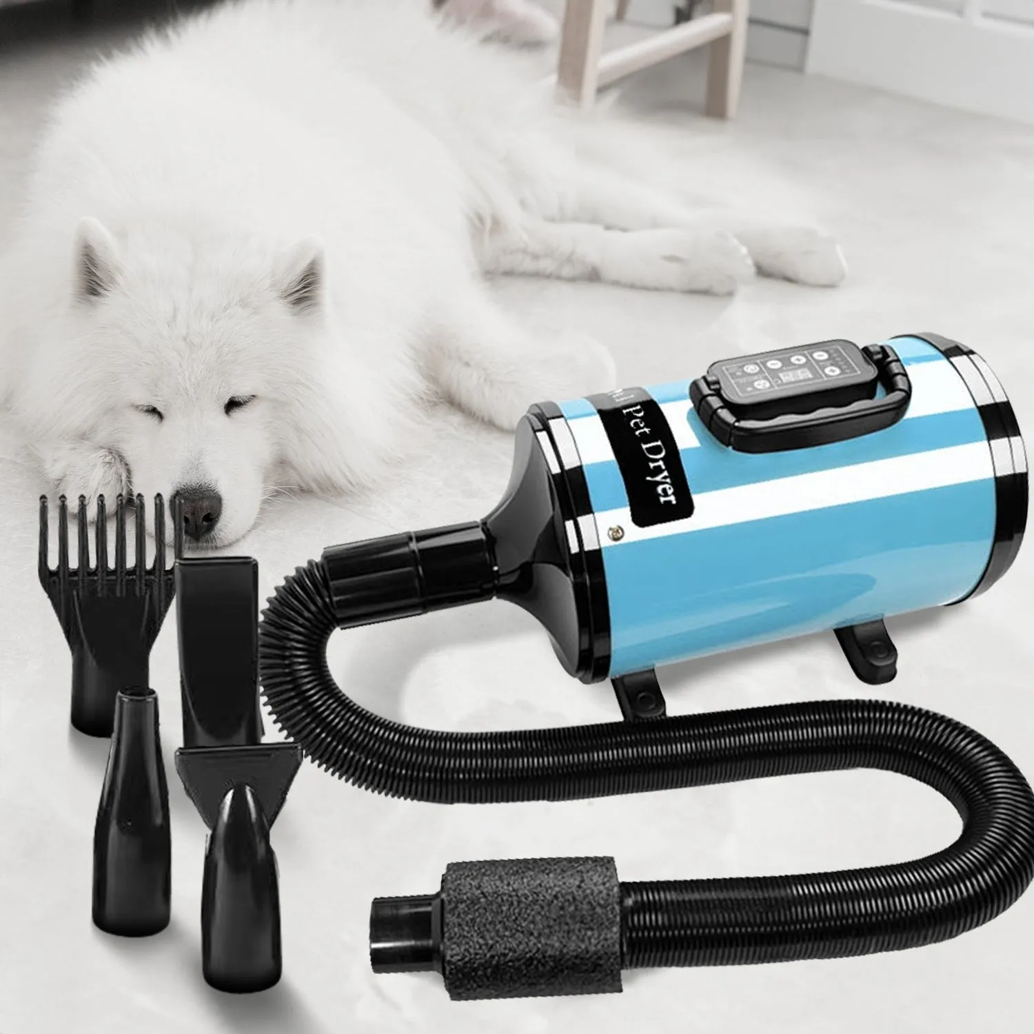 Adjustable Temp Pet Hair Dryer, 6-Speed, 4 Outlets - Floofi