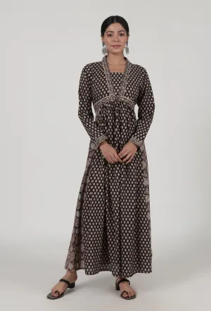 Ajrakh Print Black Cotton Dress