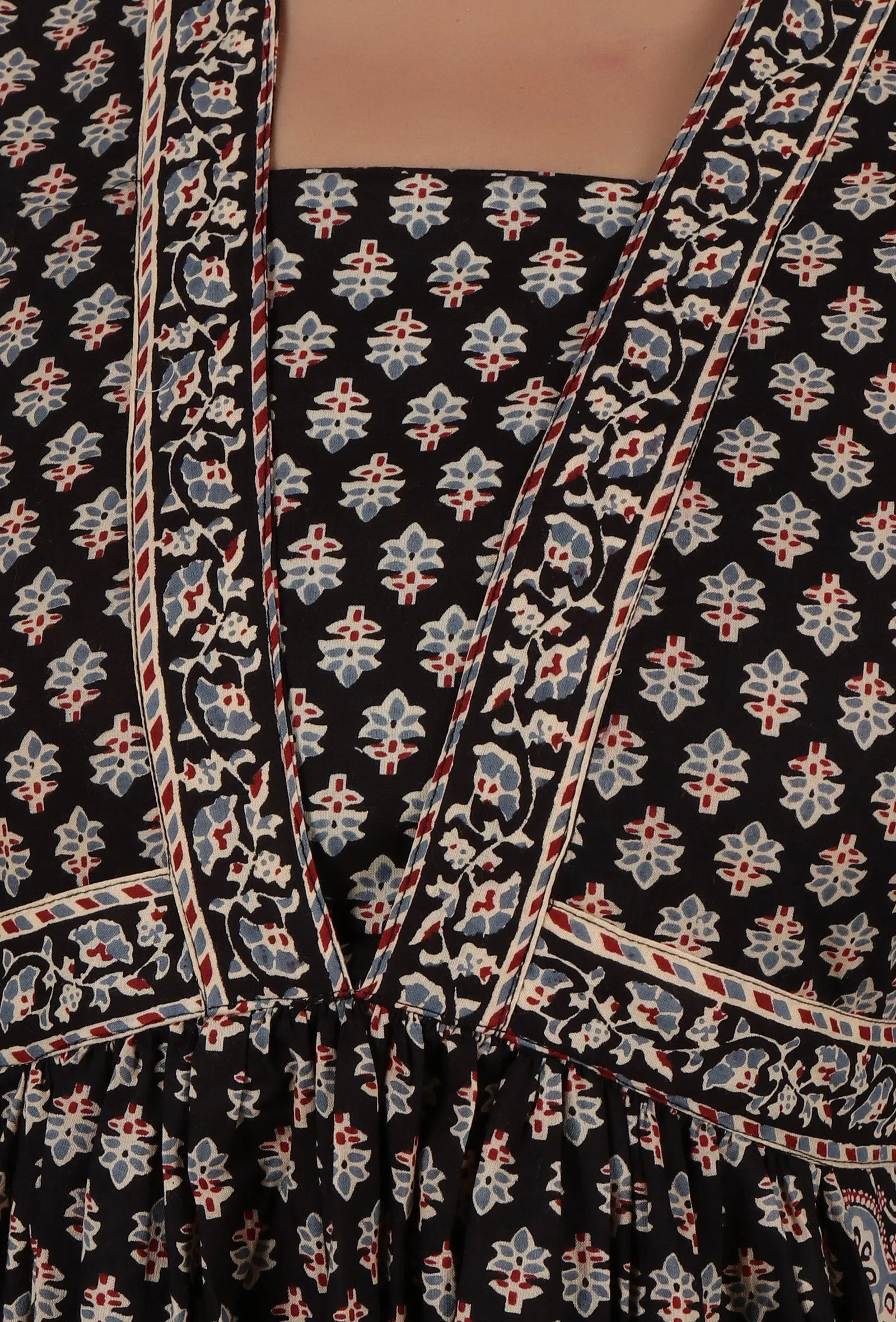 Ajrakh Print Black Cotton Dress