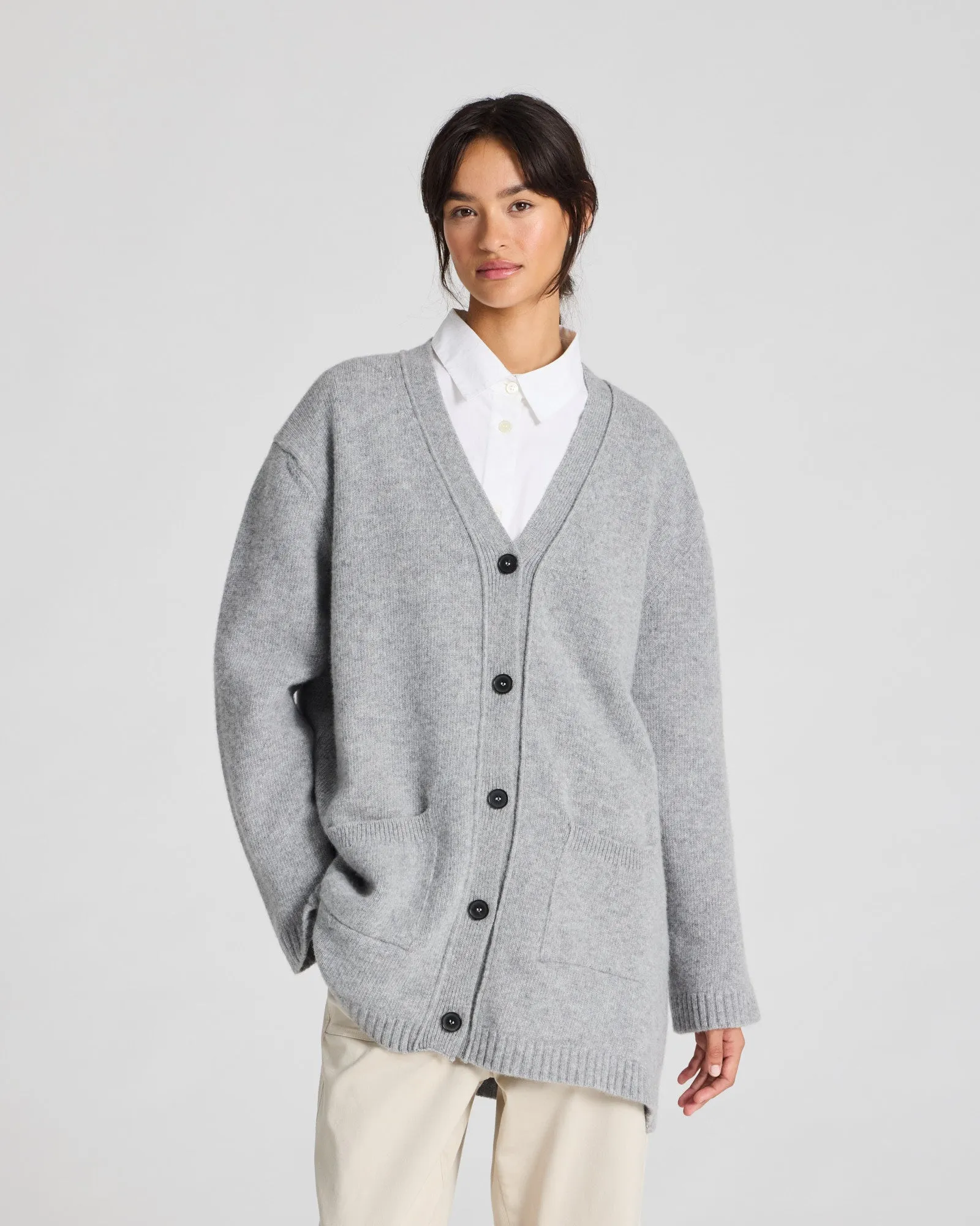 Alba Lambswool Cardigan - Grey Melange