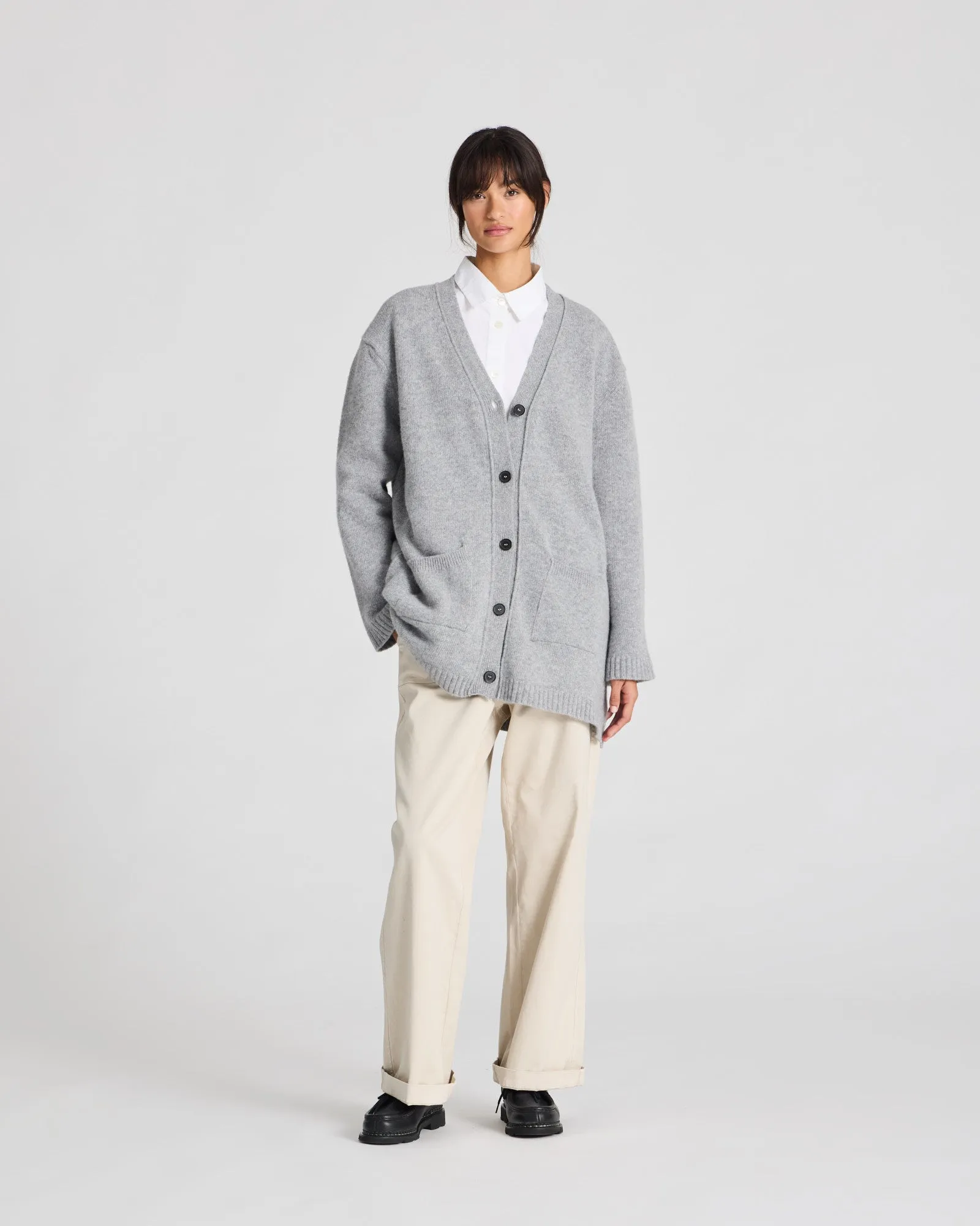 Alba Lambswool Cardigan - Grey Melange