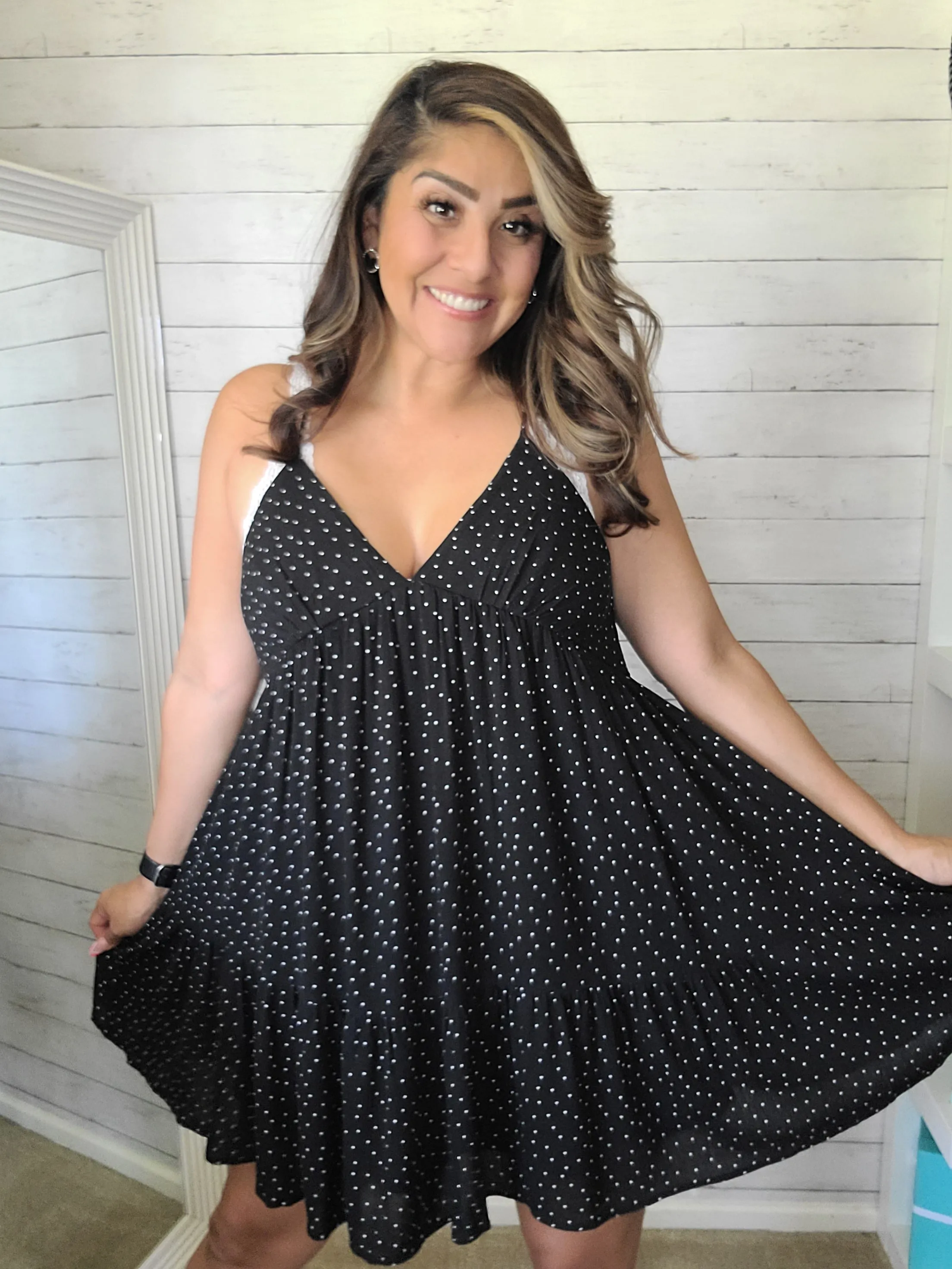 Black & White Polka-dot Cami Dress