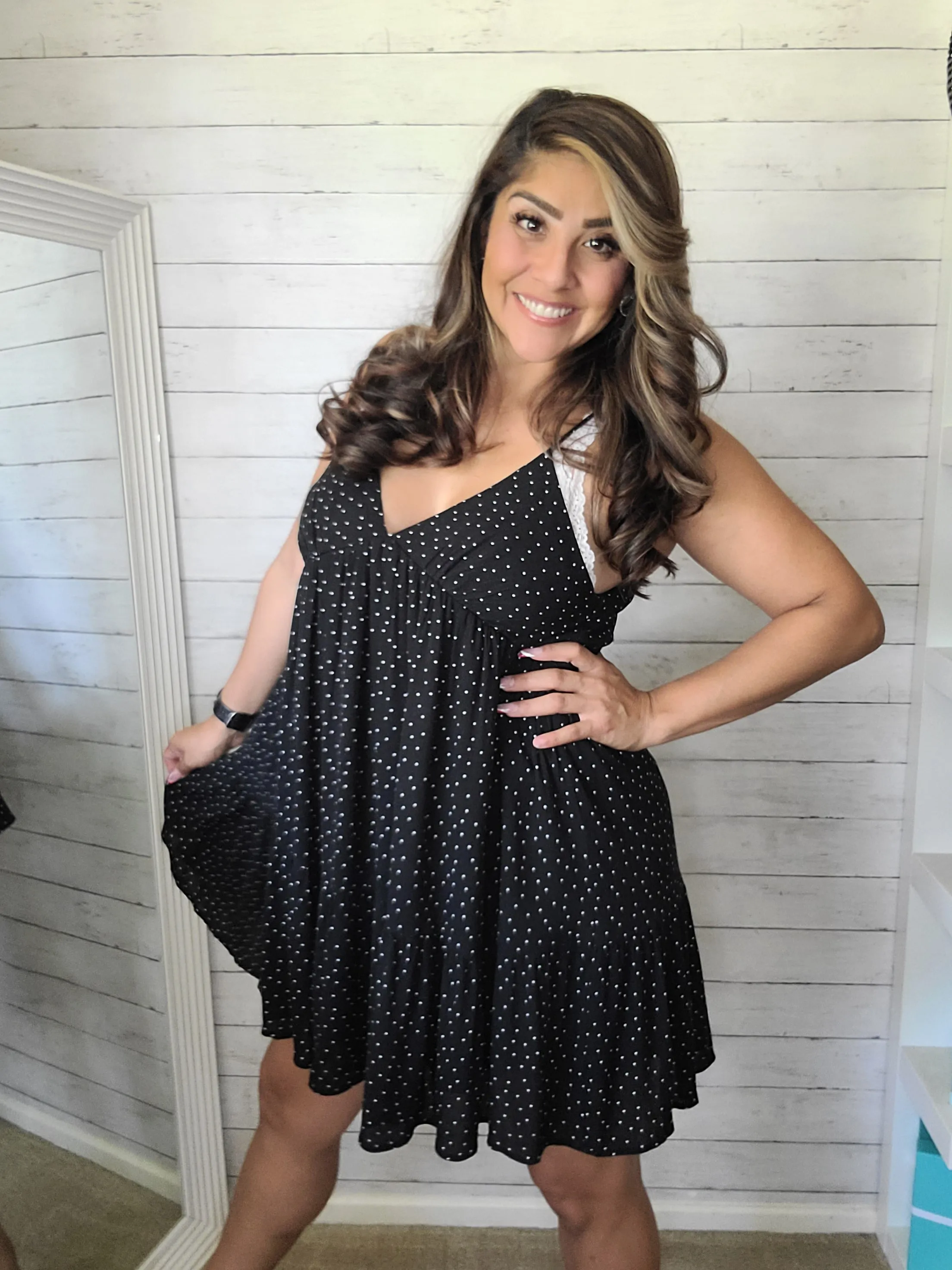 Black & White Polka-dot Cami Dress