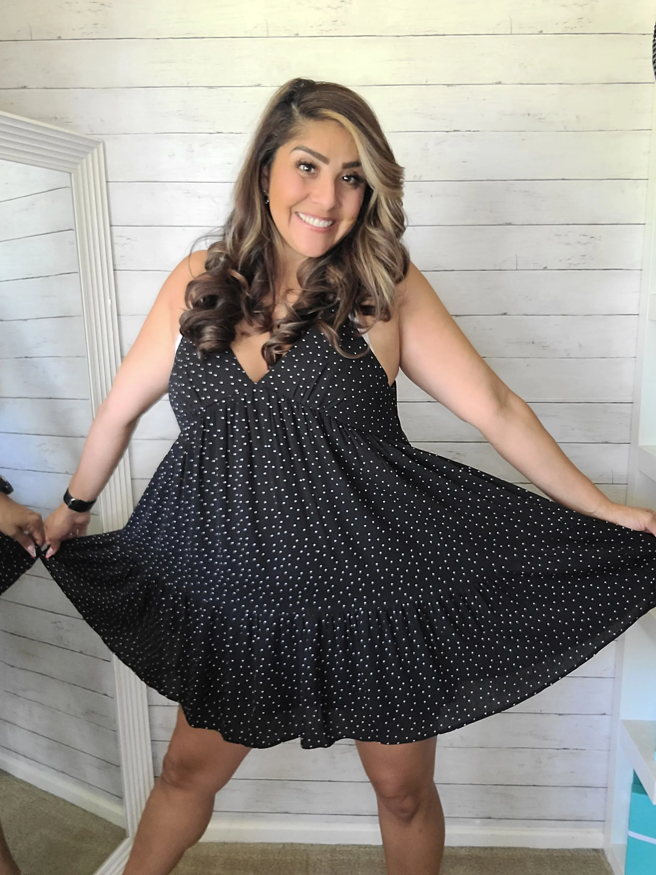 Black & White Polka-dot Cami Dress