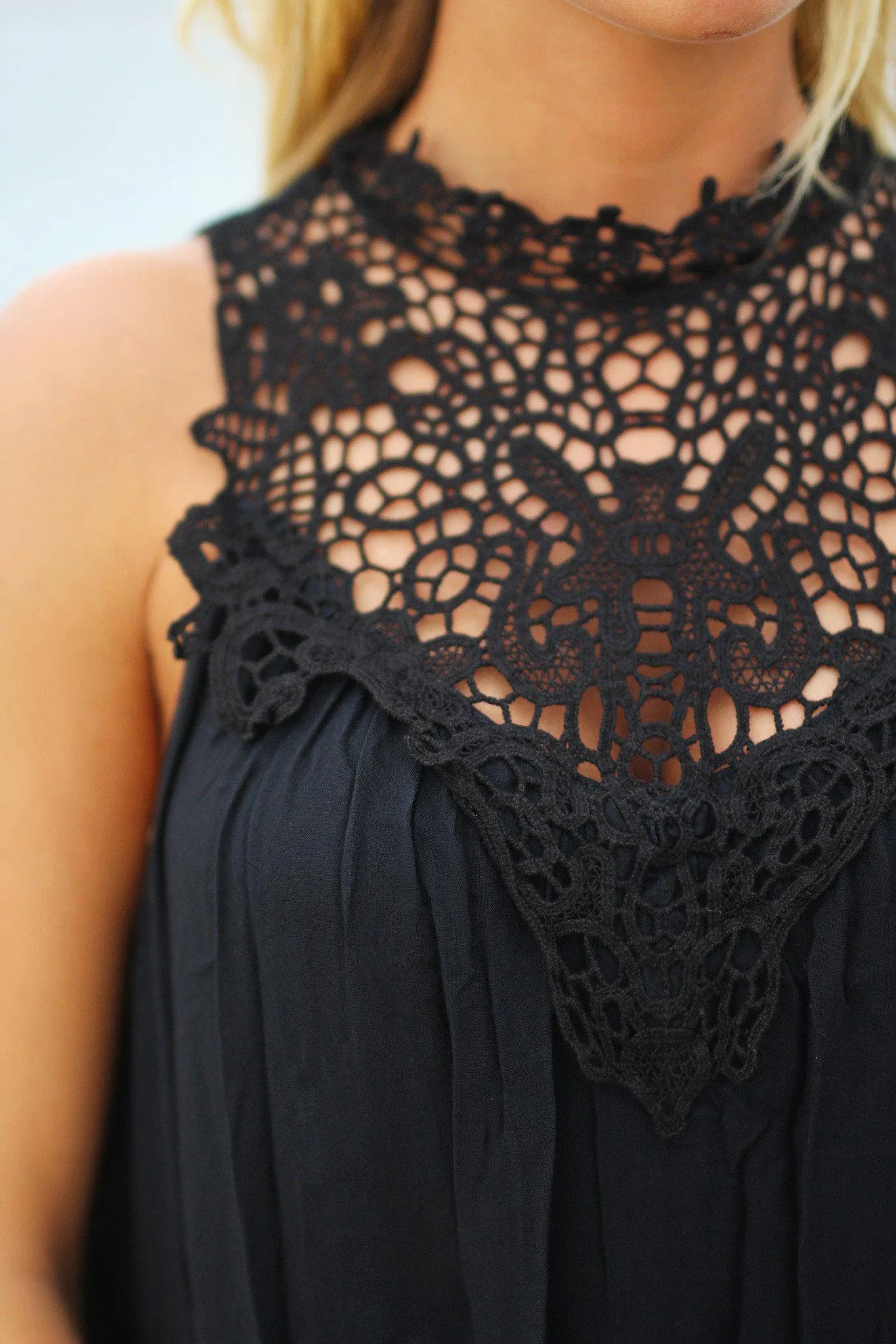 Black Crochet Short Dress