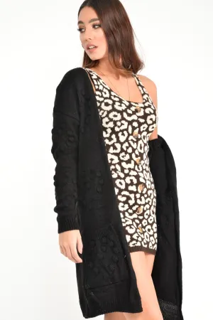 Black Knitted Longline Bobble Cardigan - Annette