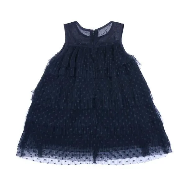 Black S/L Dotted Tier Dress