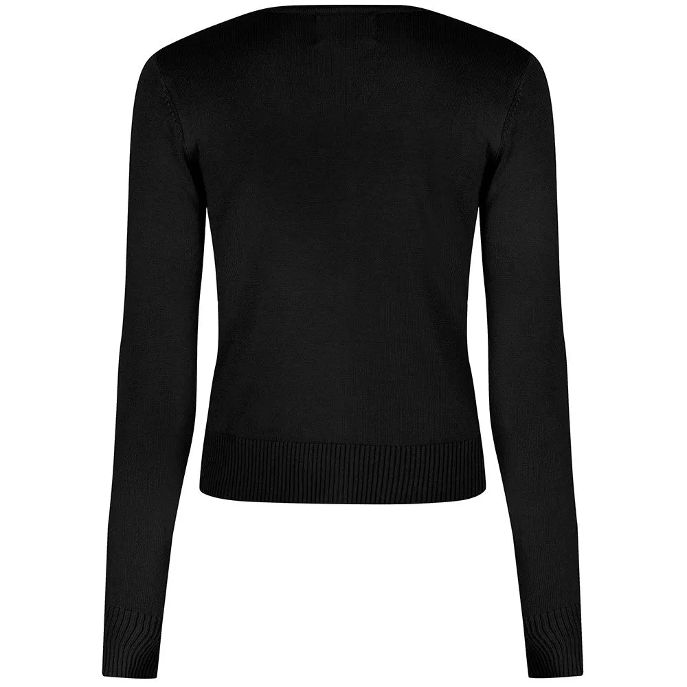 Black Stretch V Neck Button Through Cardigan