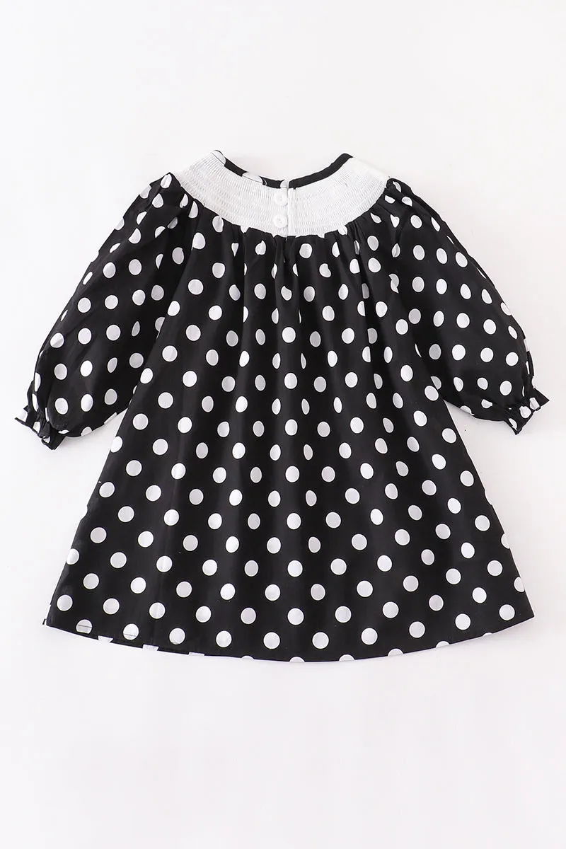 Black white dot snowman smocked dress