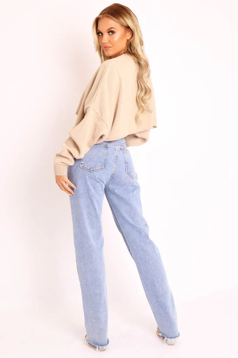 Blue Wash Denim Double Waist Mom Jeans - Dawn