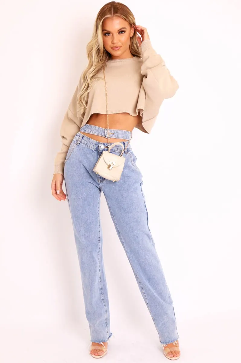 Blue Wash Denim Double Waist Mom Jeans - Dawn