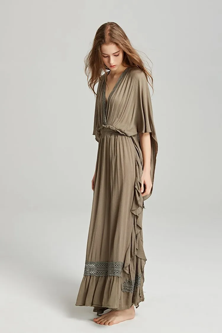 BOHO DEEP-V HIGH-WAISTED BACKLESS LONG DRESS