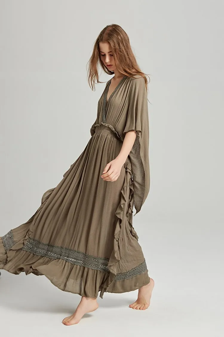 BOHO DEEP-V HIGH-WAISTED BACKLESS LONG DRESS