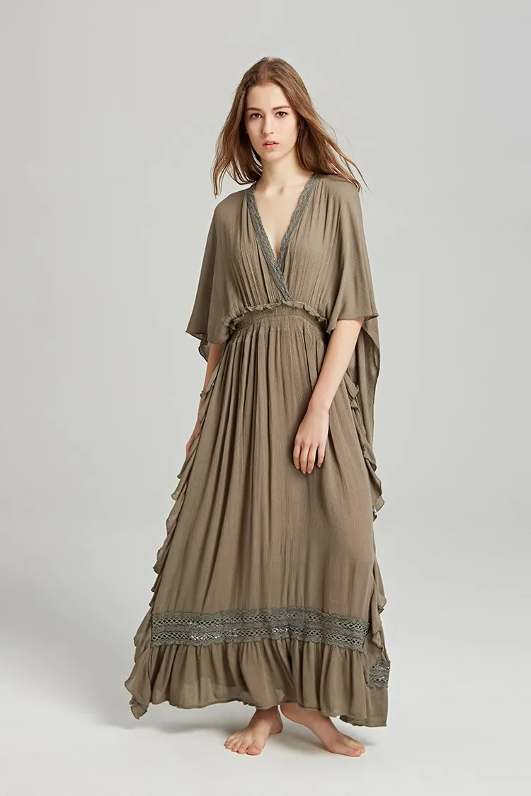 BOHO DEEP-V HIGH-WAISTED BACKLESS LONG DRESS