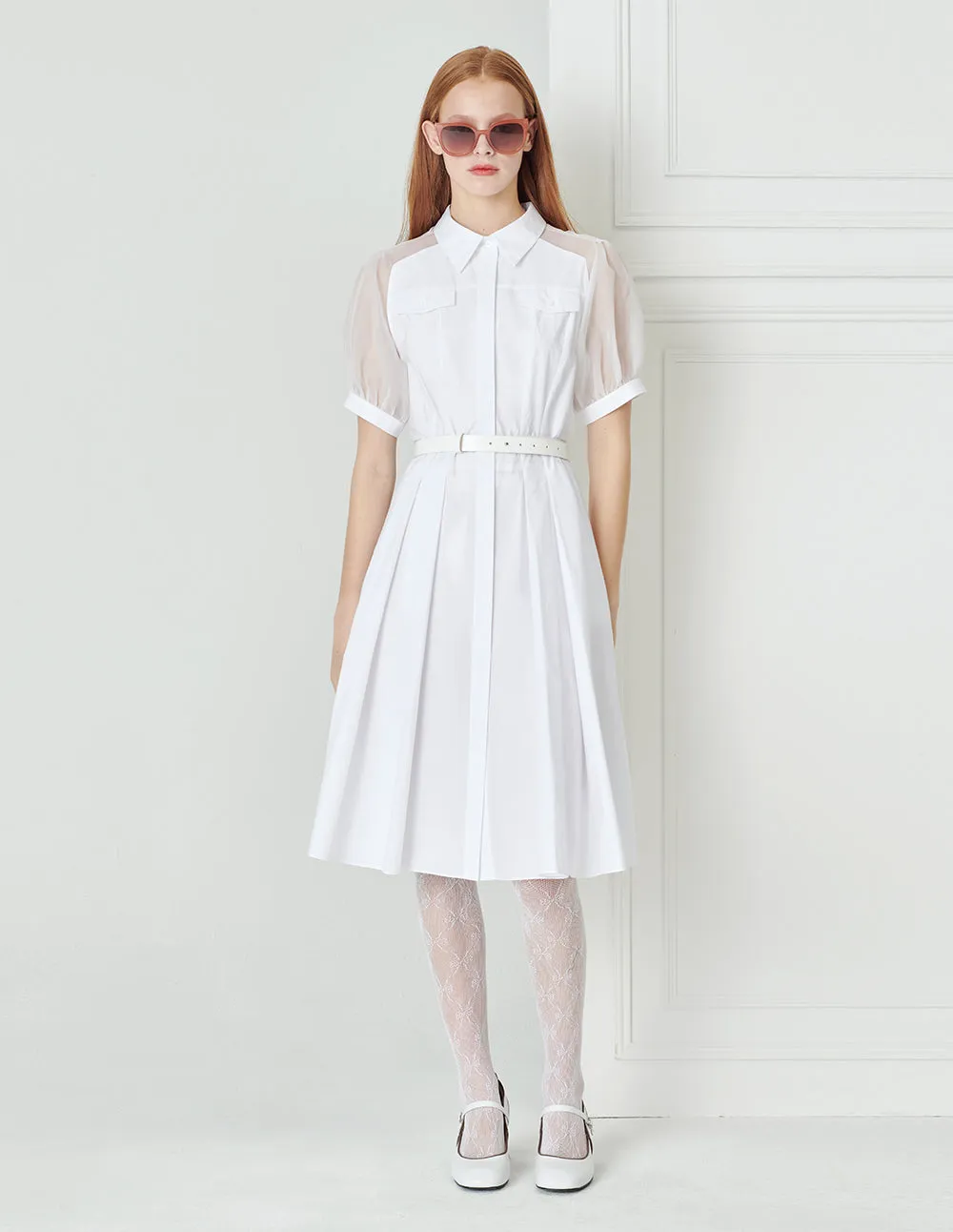 BORA AKSU Puff-Sleeve Silk And Cotton-Blend Shirt Dress