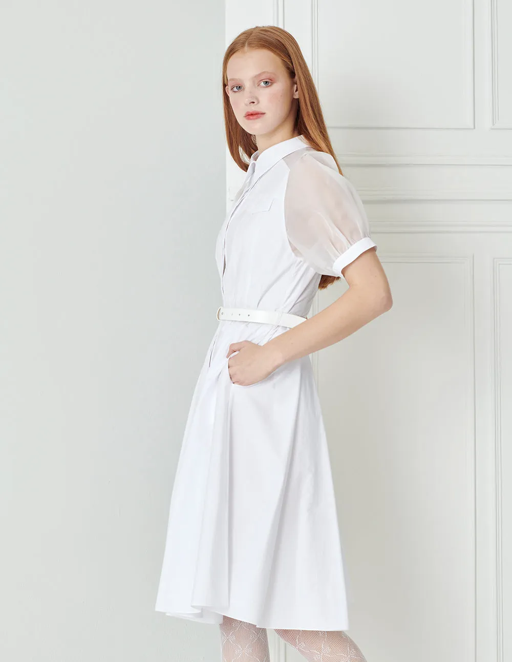 BORA AKSU Puff-Sleeve Silk And Cotton-Blend Shirt Dress