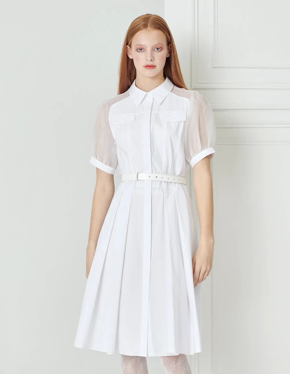 BORA AKSU Puff-Sleeve Silk And Cotton-Blend Shirt Dress