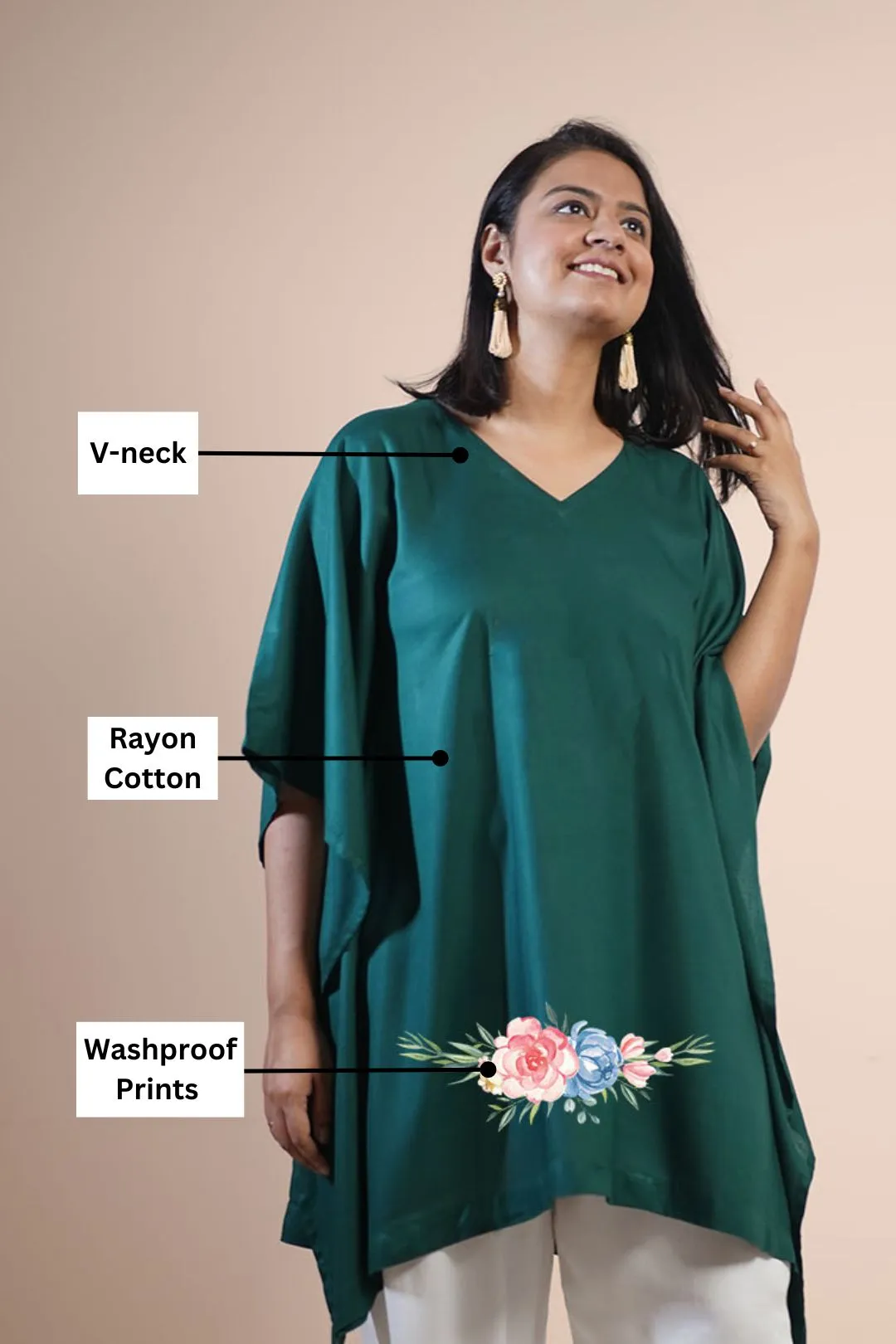 BottleGreen Rayon KaftanKurta - Juniper