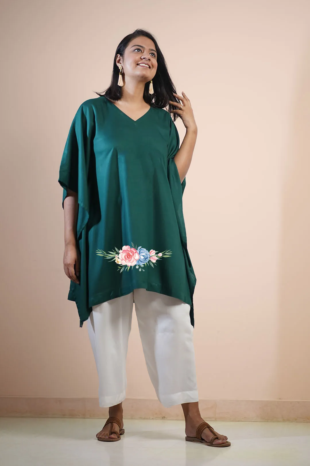 BottleGreen Rayon KaftanKurta - Juniper