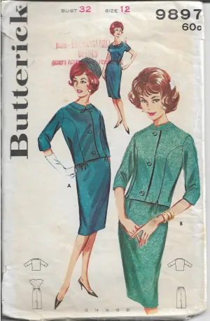 Butterick 9897 Vintage 1960s Sewing Pattern Ladies Dress Jacket Sheath Skirt