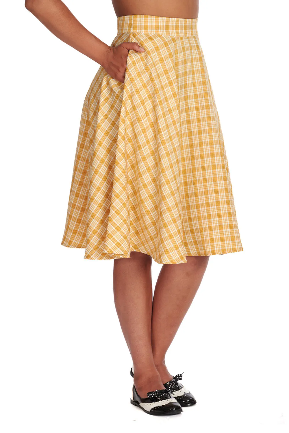 Candy Tea Plaid Swing Skirt in Yellow by Banned Apparel