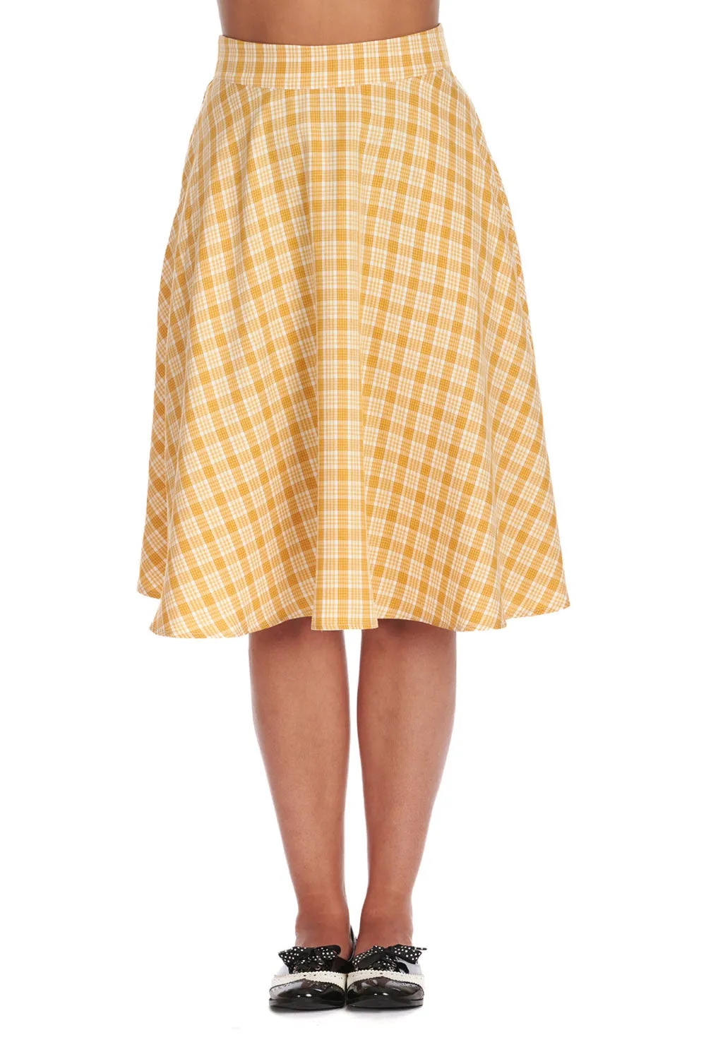 Candy Tea Plaid Swing Skirt in Yellow by Banned Apparel