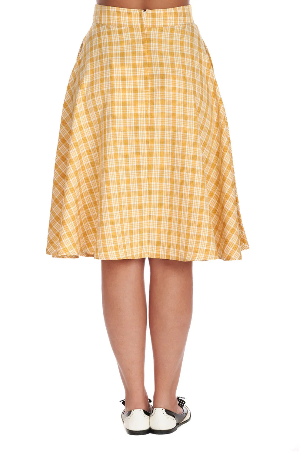 Candy Tea Plaid Swing Skirt in Yellow by Banned Apparel