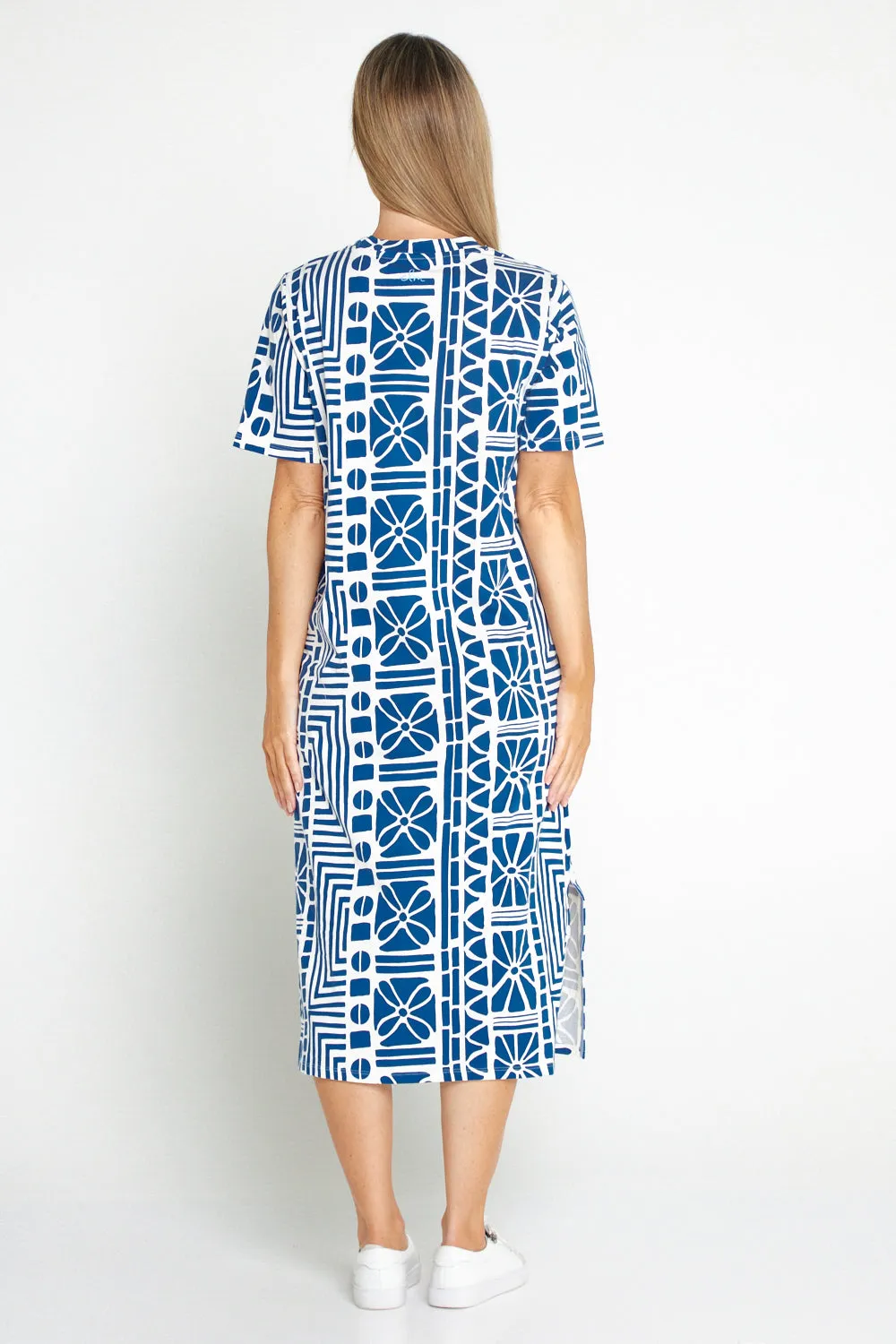 Casablanca Cotton Tee Dress - China Blue Print