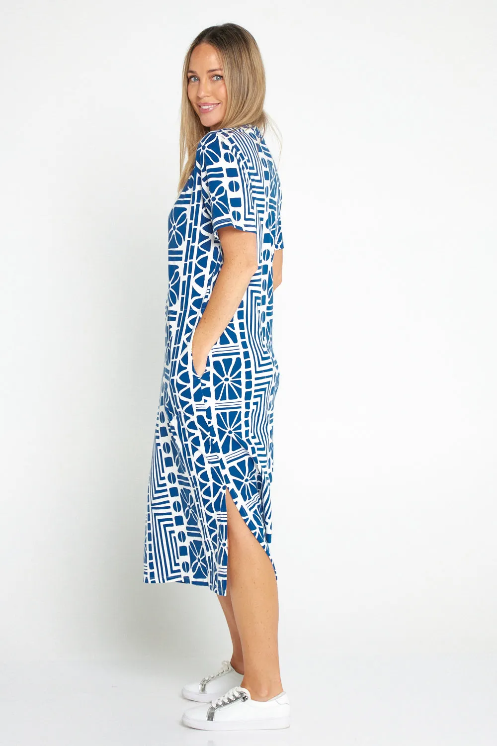 Casablanca Cotton Tee Dress - China Blue Print