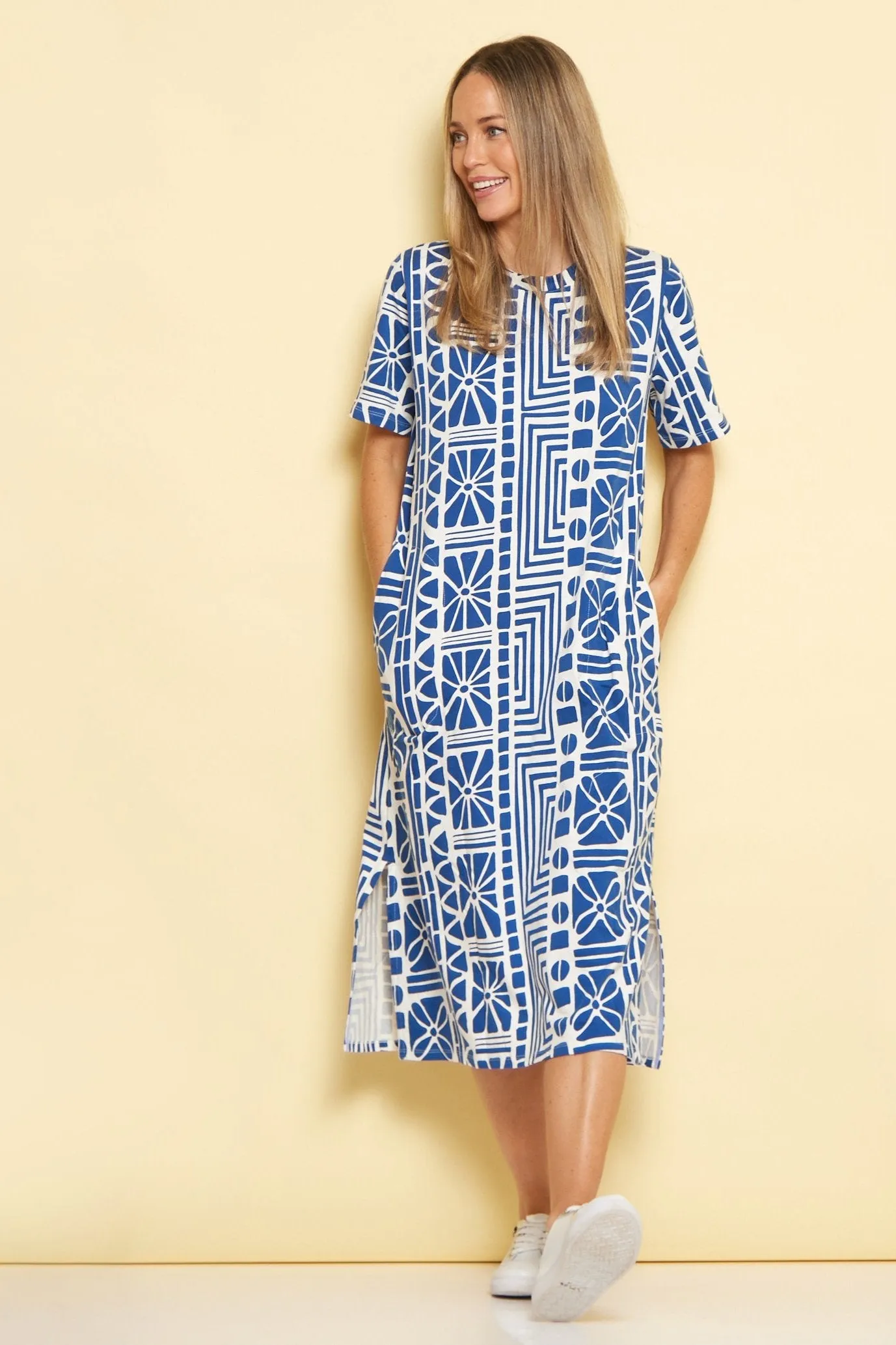 Casablanca Cotton Tee Dress - China Blue Print