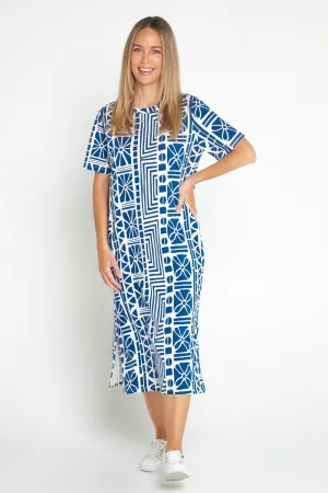 Casablanca Cotton Tee Dress - China Blue Print