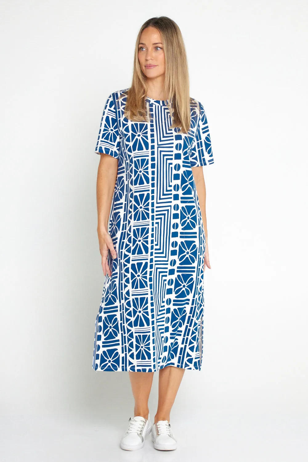 Casablanca Cotton Tee Dress - China Blue Print