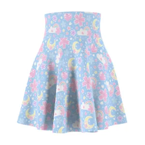 Cherry Blossom Dreams Blue High Waist Skater Skirt