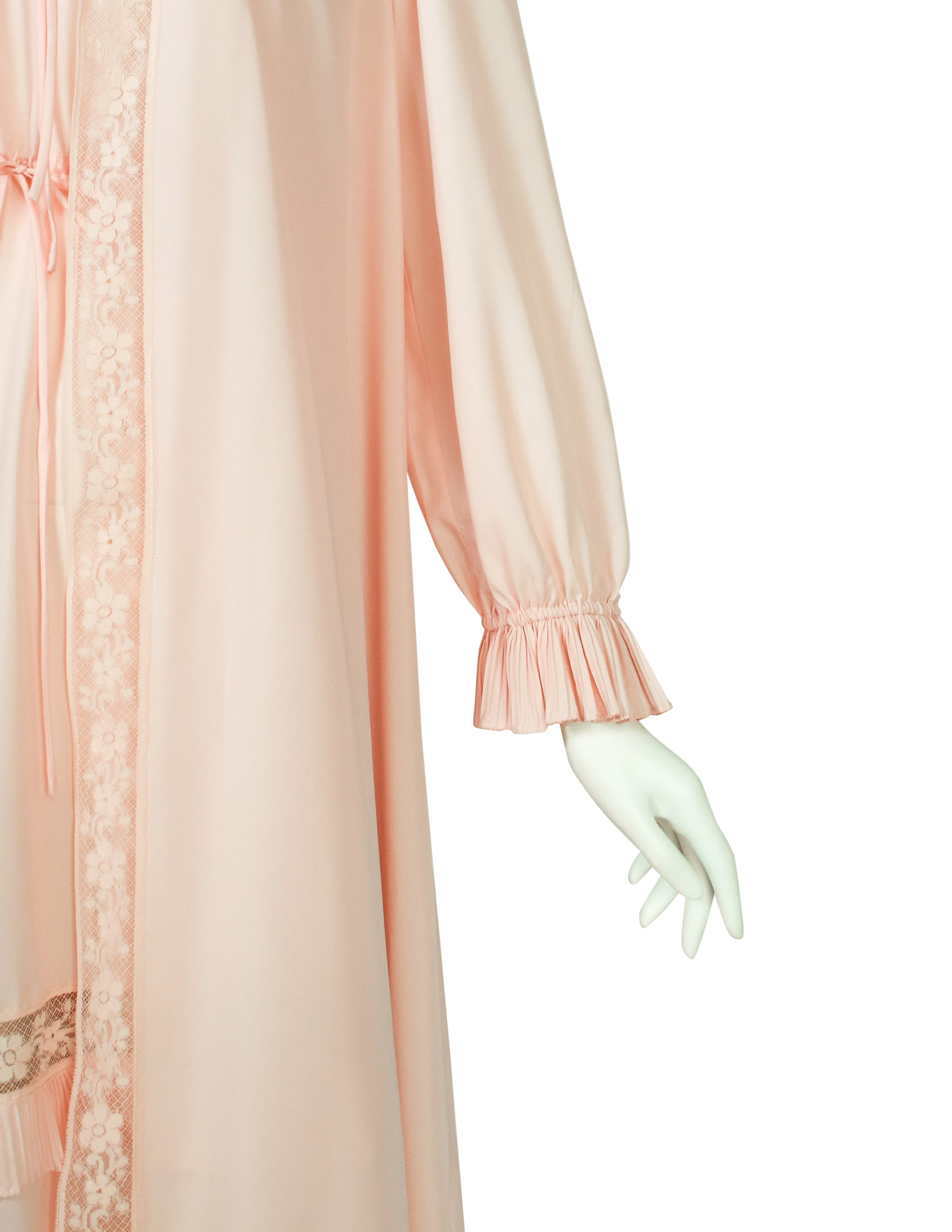 Chloe Vintage 1970s Baby Pink Slip Dress and Duster Robe Peignoir Ensemble Set