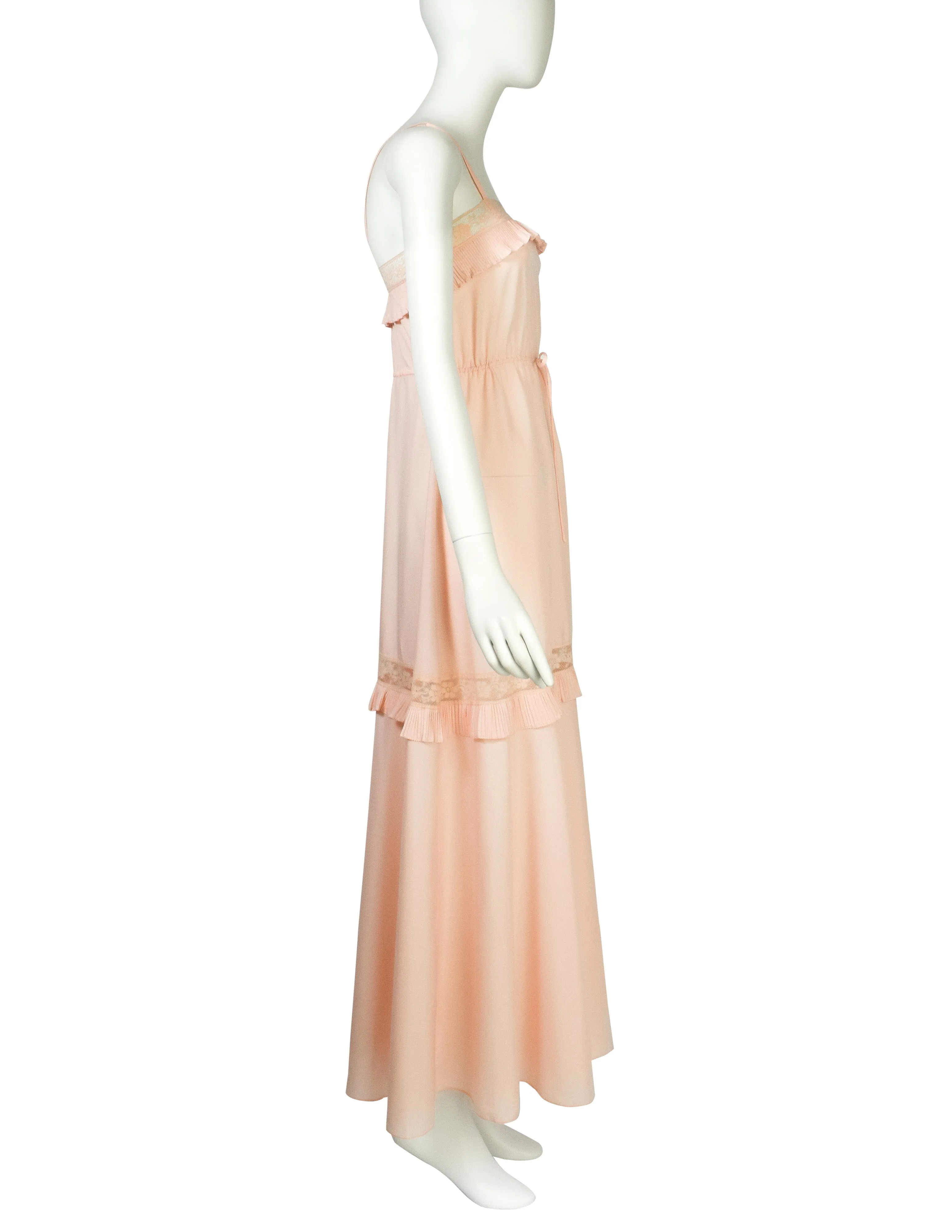 Chloe Vintage 1970s Baby Pink Slip Dress and Duster Robe Peignoir Ensemble Set