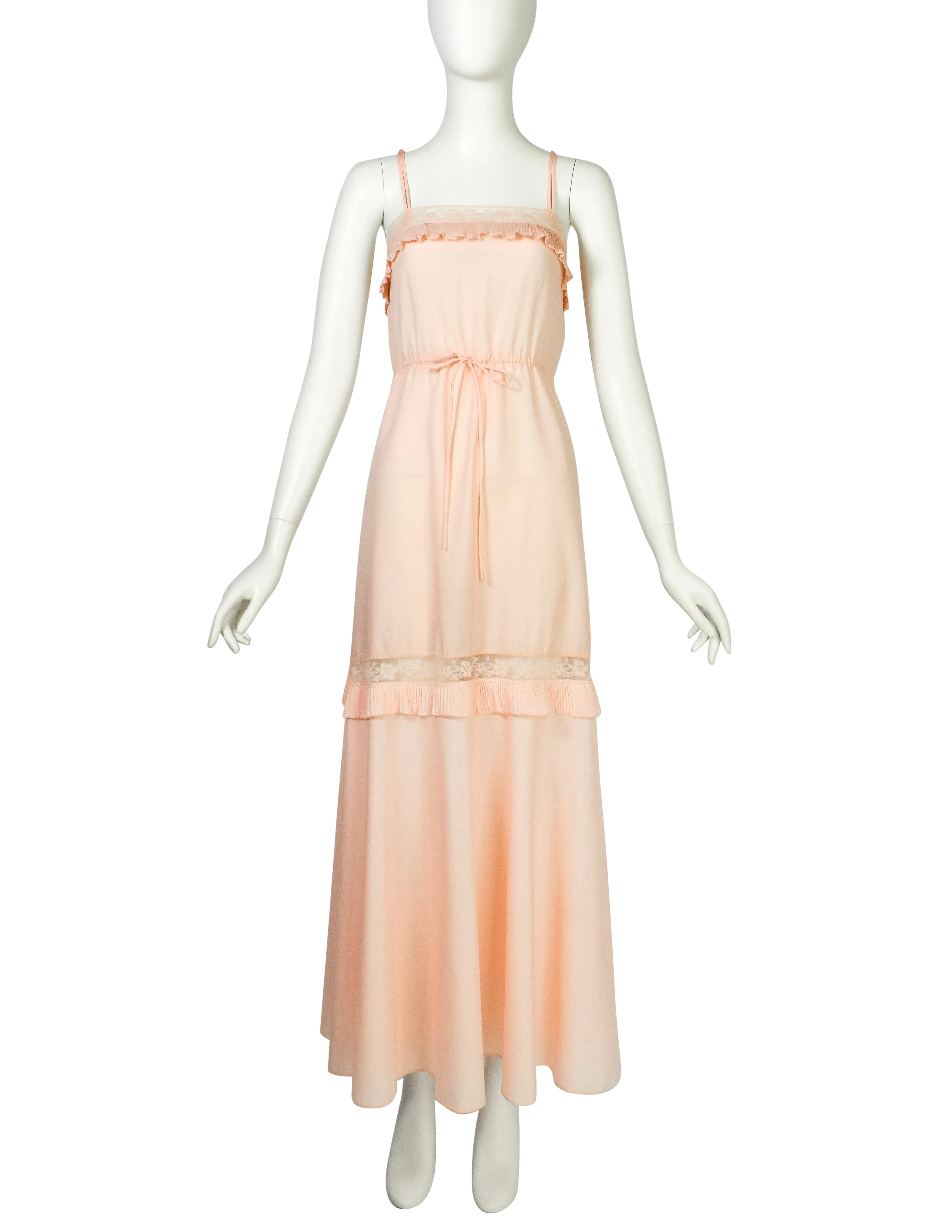 Chloe Vintage 1970s Baby Pink Slip Dress and Duster Robe Peignoir Ensemble Set