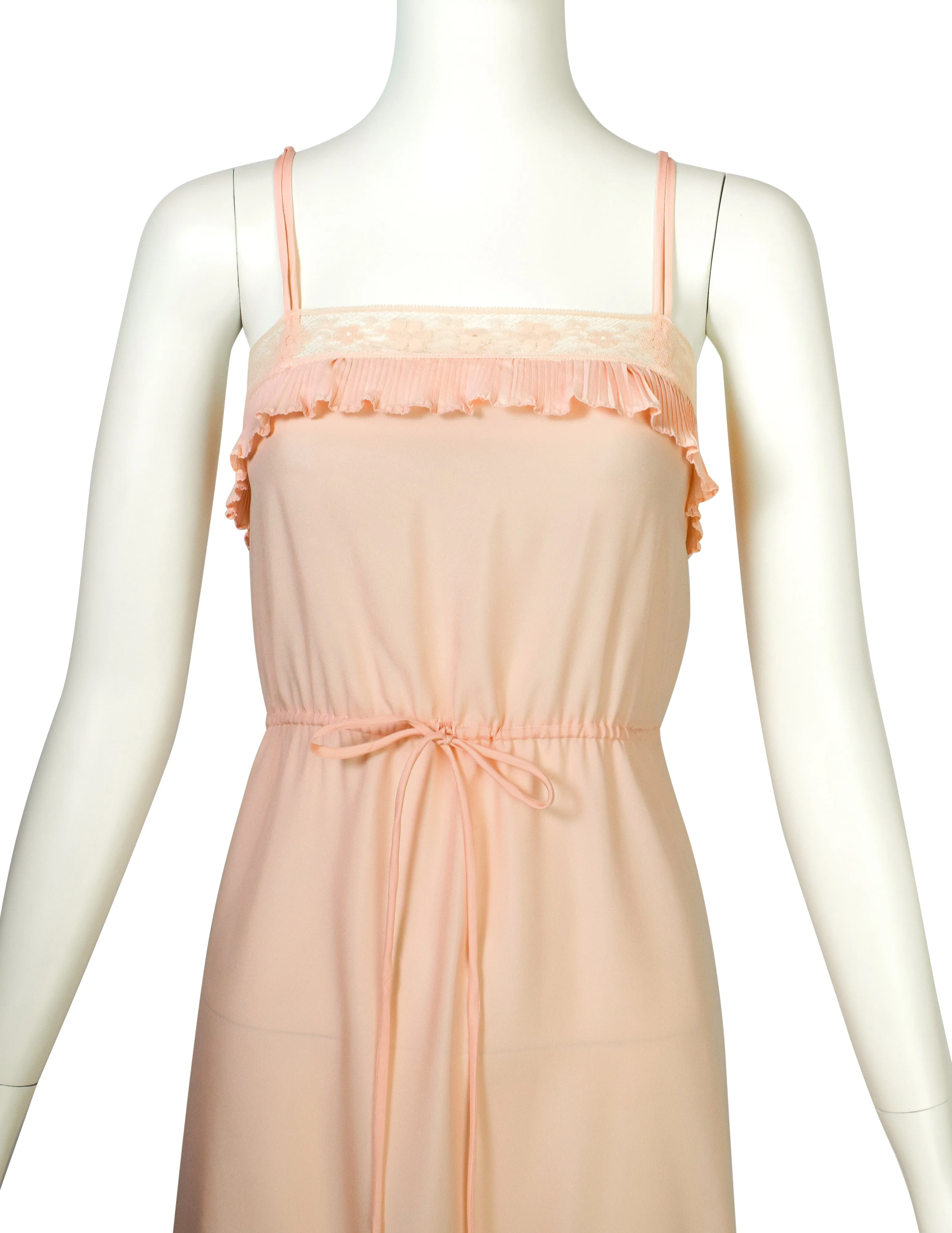 Chloe Vintage 1970s Baby Pink Slip Dress and Duster Robe Peignoir Ensemble Set