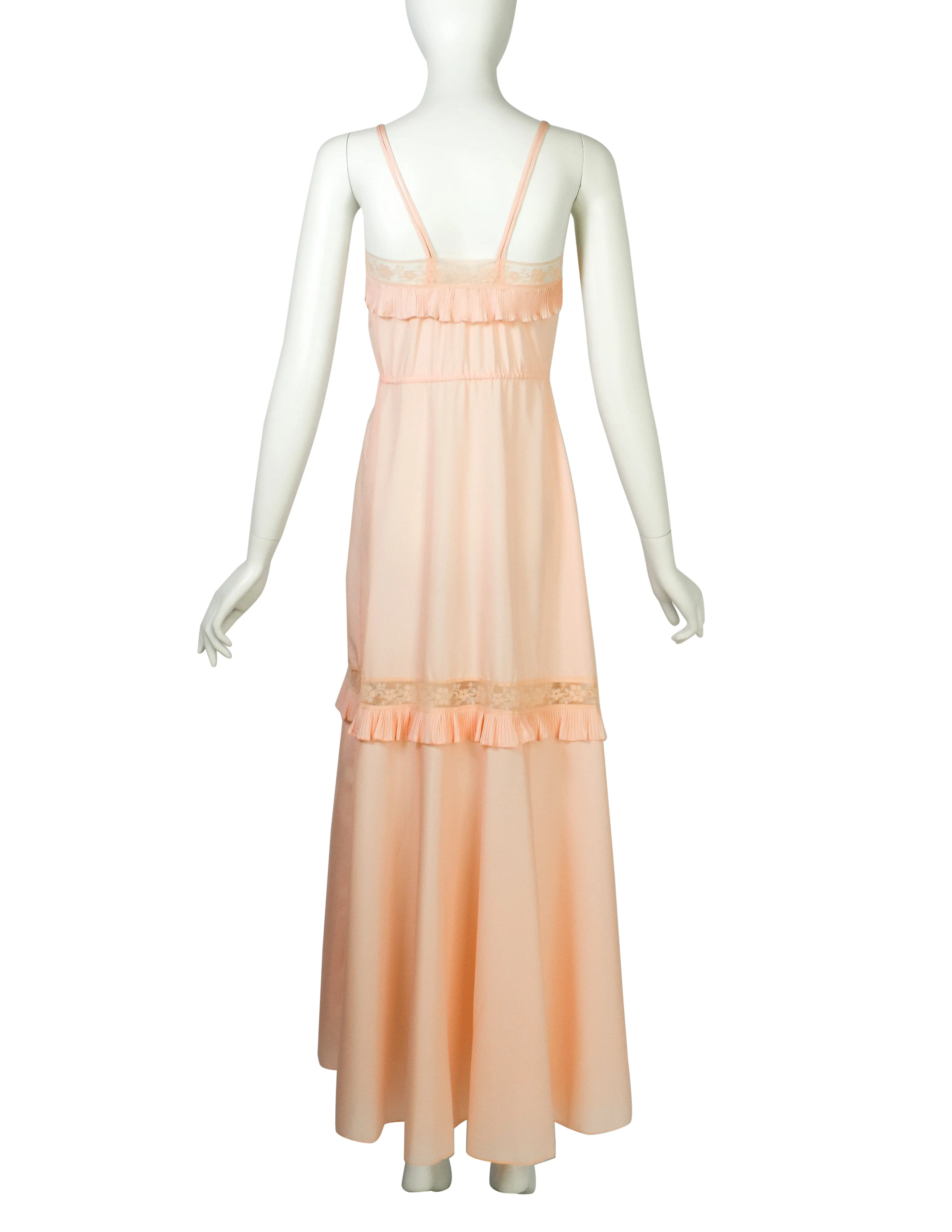 Chloe Vintage 1970s Baby Pink Slip Dress and Duster Robe Peignoir Ensemble Set