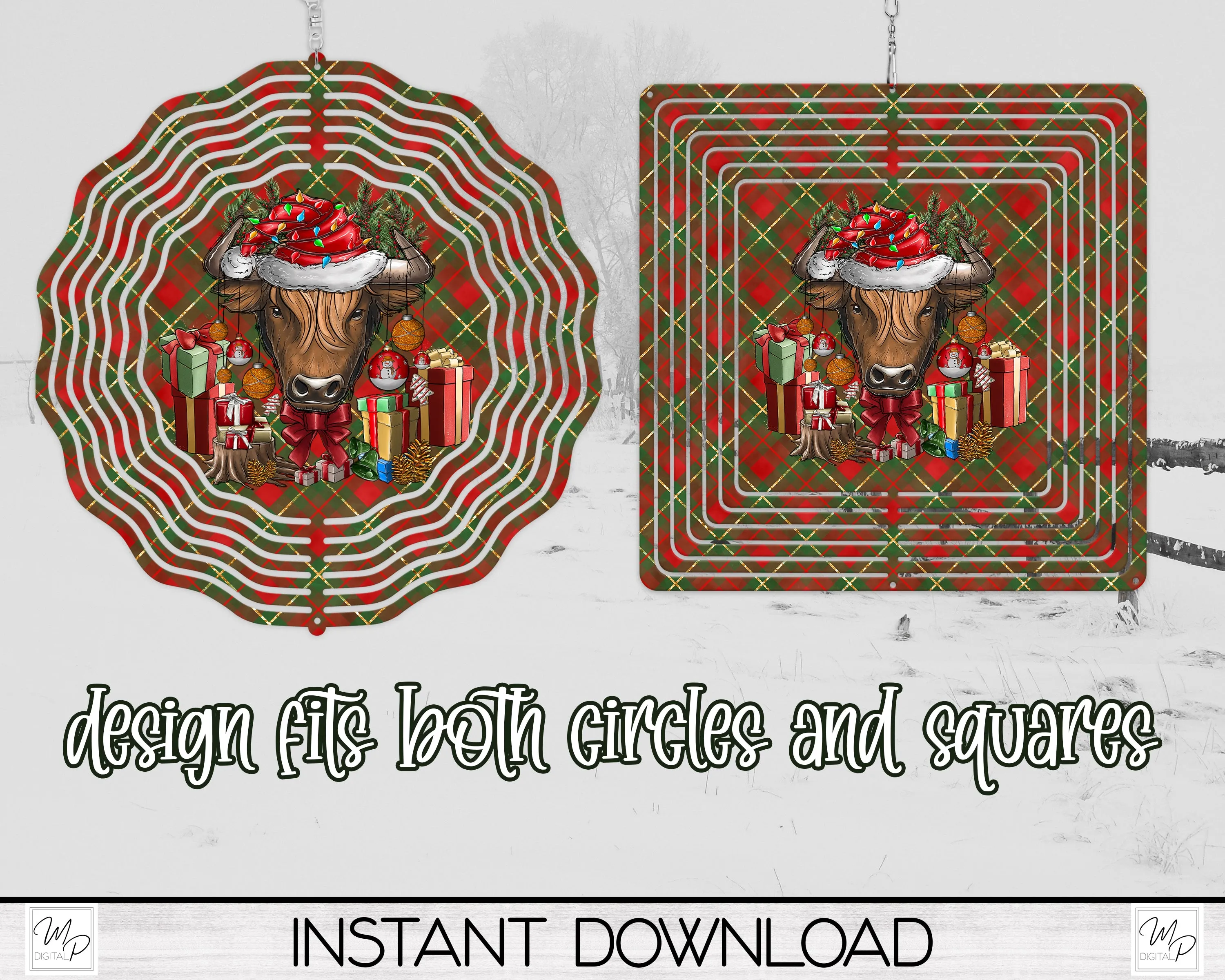 Christmas Cow Wind Spinner PNG Design for Sublimation, Garden Spinner Design, Digital Download