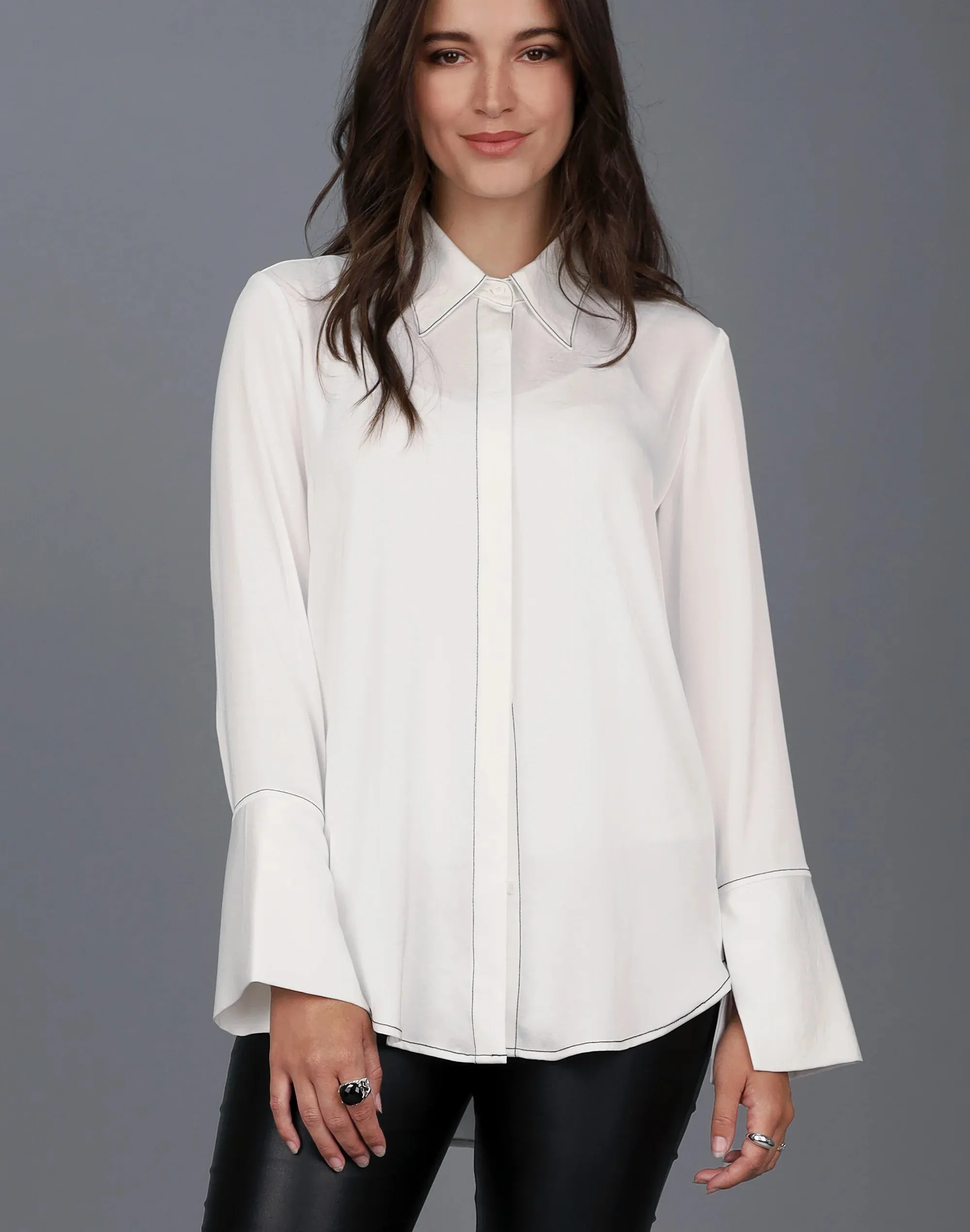 Contrast Stitch Shirt - White/Black