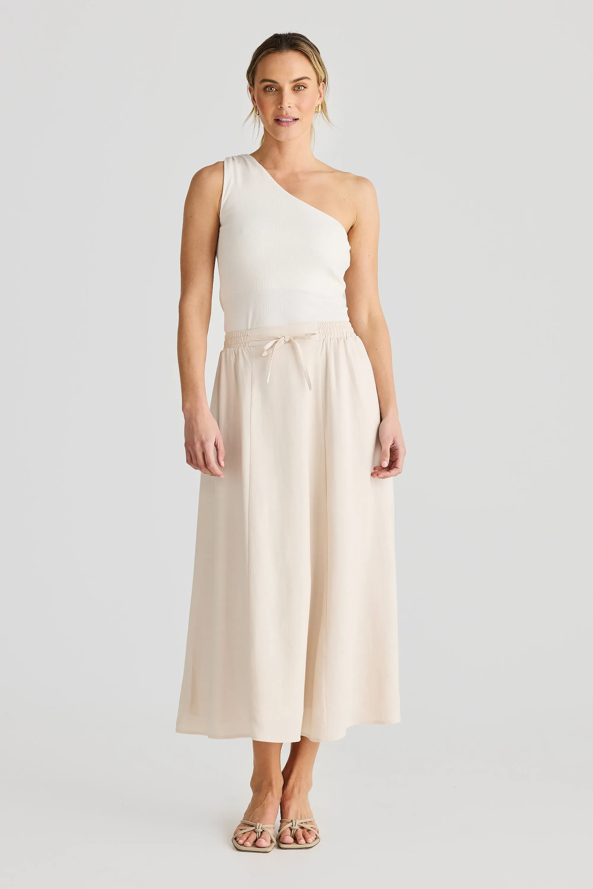 Core Drawstring Midi Skirt - Bone