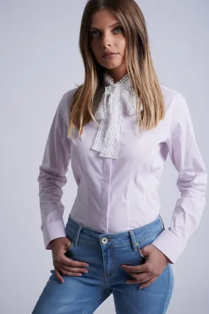 cotton elastane shirt with ribbon lace at collar