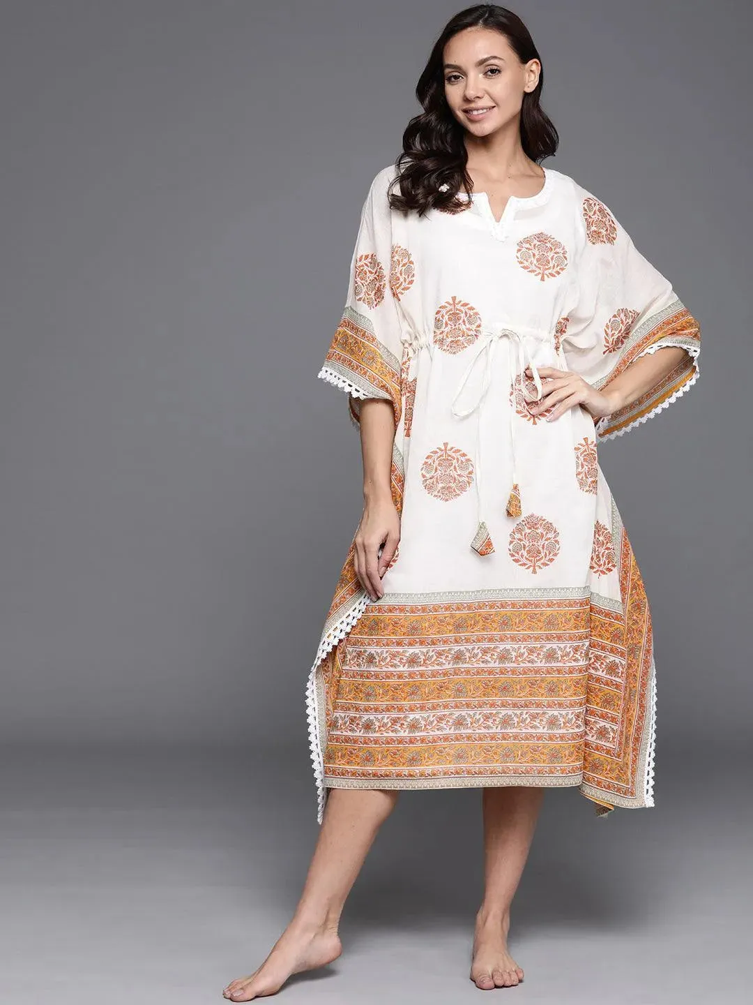 Cream Printed Cotton Nightdress