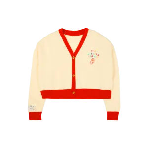 Cream 'The Rolling Stones' Embroidered Contrast Knitted Cardigan